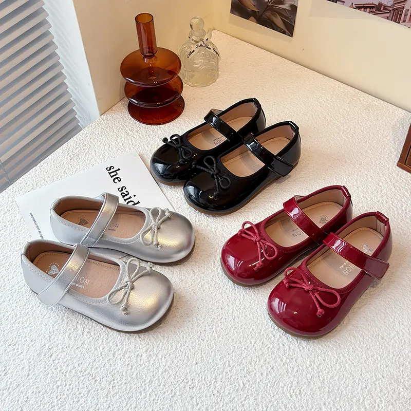 Little Girl Leather Shoes Spring Autumn Simple Bowtie Children Princess Shoes 2025 Trend Versatile Kid Causal Fashion Flat Shoes