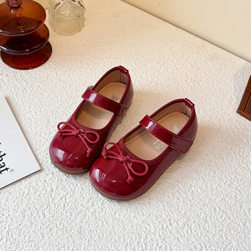 Little Girl Leather Shoes Spring Autumn Simple Bowtie Children Princess Shoes 2025 Trend Versatile Kid Causal Fashion Flat Shoes