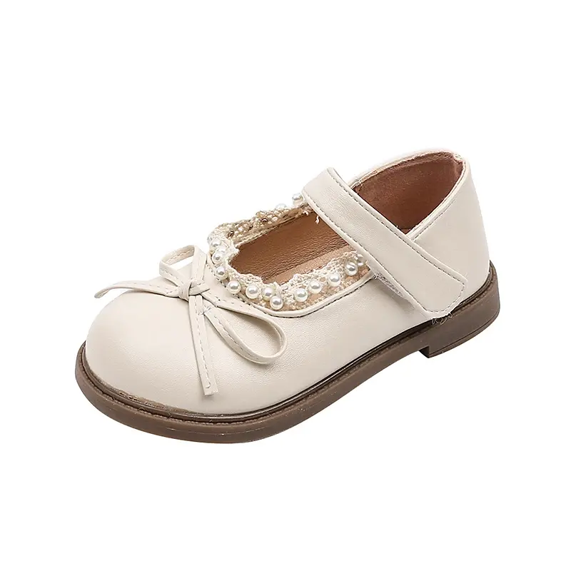 Spring Autumn Girls Leather Shoes New Sweet Princess Kids Causal Flat Shoes Fashion Bowknot Children Lace Party Wedding Shoes