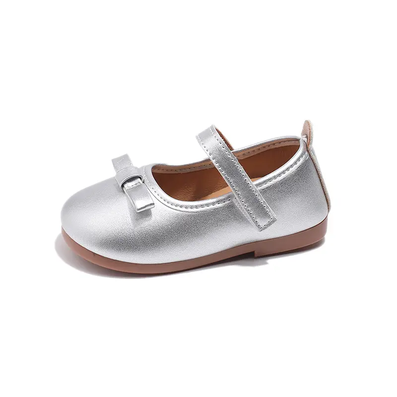 Toddlers Girls Leather Shoes for Wedding Party Light Weight Soft Quality with Bow-knot Simple Fashion Autumn Kids Flats 21-34