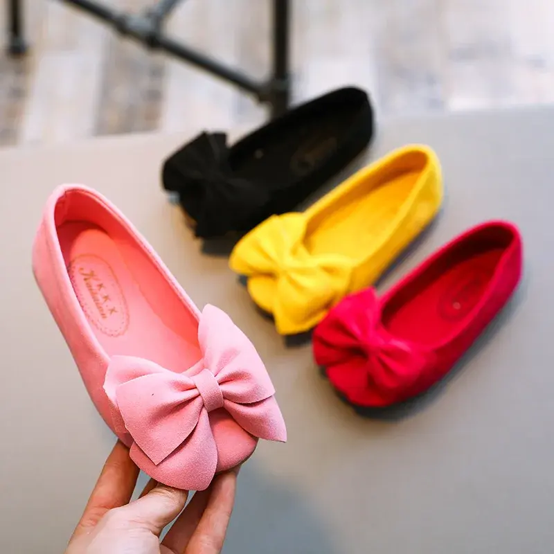 Baby Girls Shoes Princess Bow-knot Flock Fabric Spring Autumn Kids Flats Children Casual Loafers Candy Color Toddlers Shoes Soft