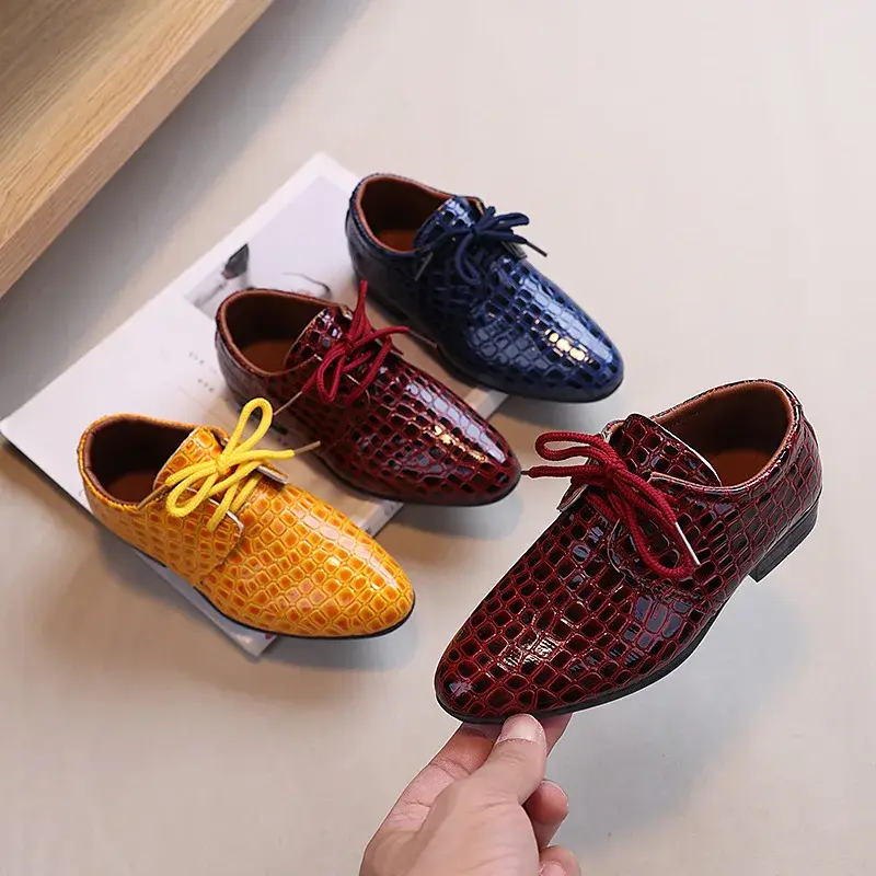 Boy Leather Shoe British Style Children's Flats Retro School Performance Versatile Kids Fashion Causal Lace-up Pointed Toe Shoes