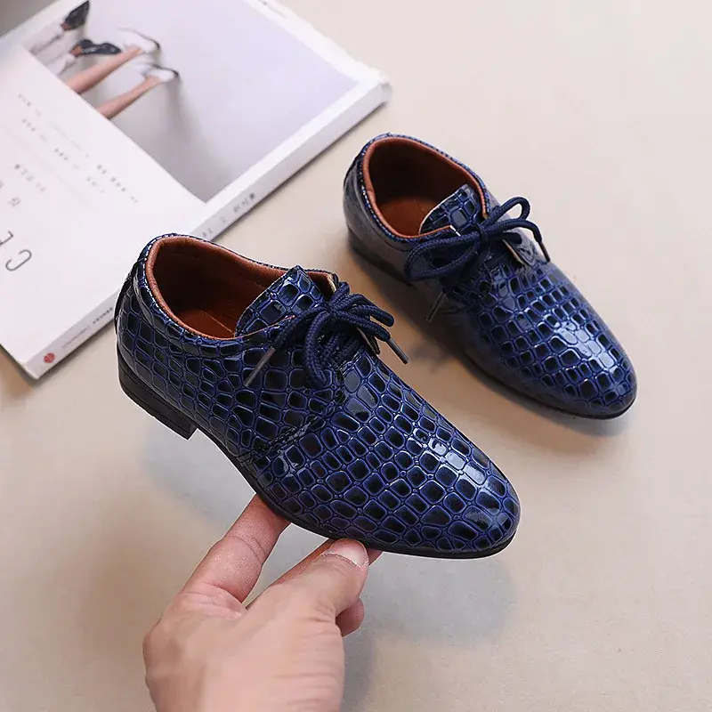 Boy Leather Shoe British Style Children's Flats Retro School Performance Versatile Kids Fashion Causal Lace-up Pointed Toe Shoes