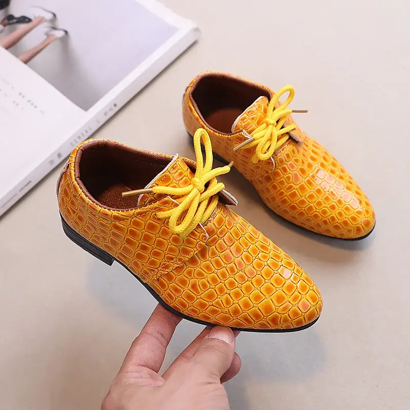 Boy Leather Shoe British Style Children's Flats Retro School Performance Versatile Kids Fashion Causal Lace-up Pointed Toe Shoes