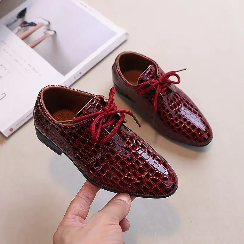 Boy Leather Shoe British Style Children's Flats Retro School Performance Versatile Kids Fashion Causal Lace-up Pointed Toe Shoes