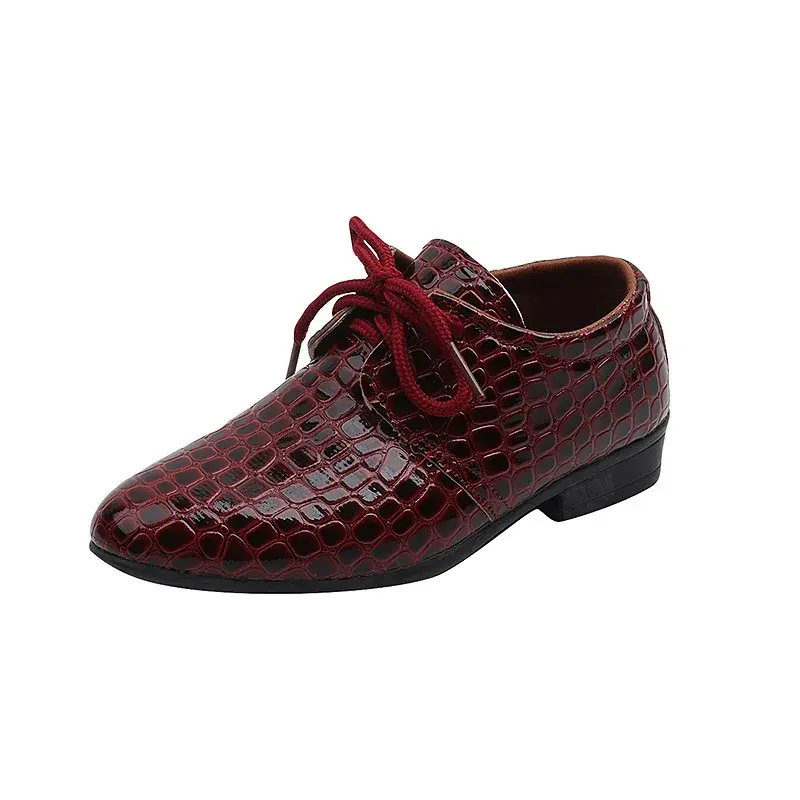 Boy Leather Shoe British Style Children's Flats Retro School Performance Versatile Kids Fashion Causal Lace-up Pointed Toe Shoes