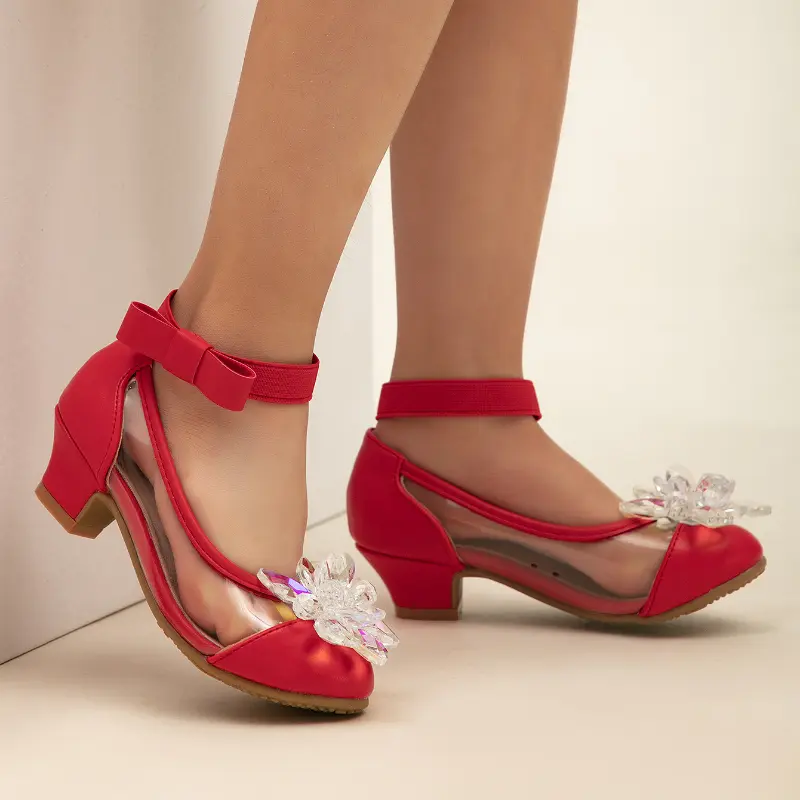 Luxury Girl Shoes Party Wedding Versatile Kids Fashion Catwalk High Heels Elegant Ankle-strap Children Princess Leather Shoes