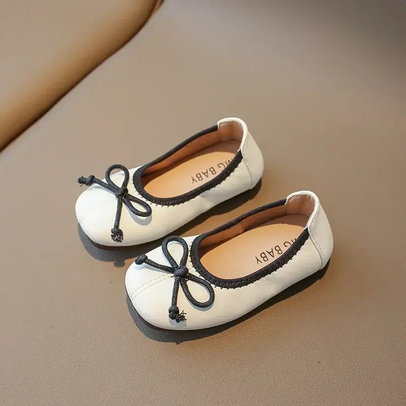 Children Leather Shoe for Girls 2025 Summer New Princess Elegant Fashion Soft Comfortable Sweet Bowtie Versatile Casual Shoes