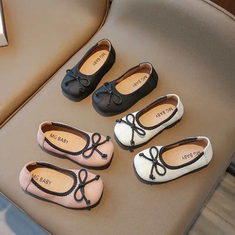 Children Leather Shoe for Girls 2025 Summer New Princess Elegant Fashion Soft Comfortable Sweet Bowtie Versatile Casual Shoes