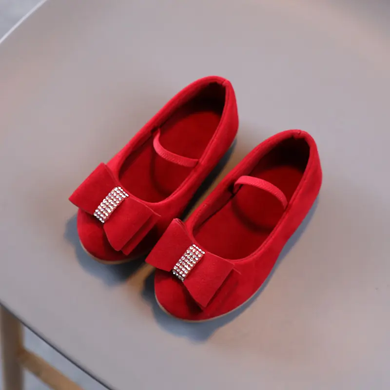 Elegant Girl Princess Shoes Fashion Bowtie Children's Leather Shoes Spring Autumn Kids Causal Solid Color Velvet Moccasins Chic