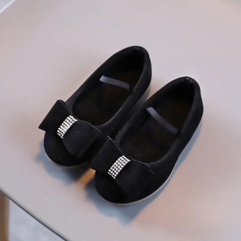 Elegant Girl Princess Shoes Fashion Bowtie Children's Leather Shoes Spring Autumn Kids Causal Solid Color Velvet Moccasins Chic