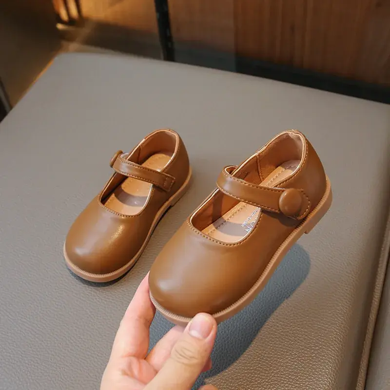 Spring Autumn Girl Leather Shoes Spring Autumn Fashion Round-toe Kids Mary Jane Shoes Flats Soft Children's Black School Shoes