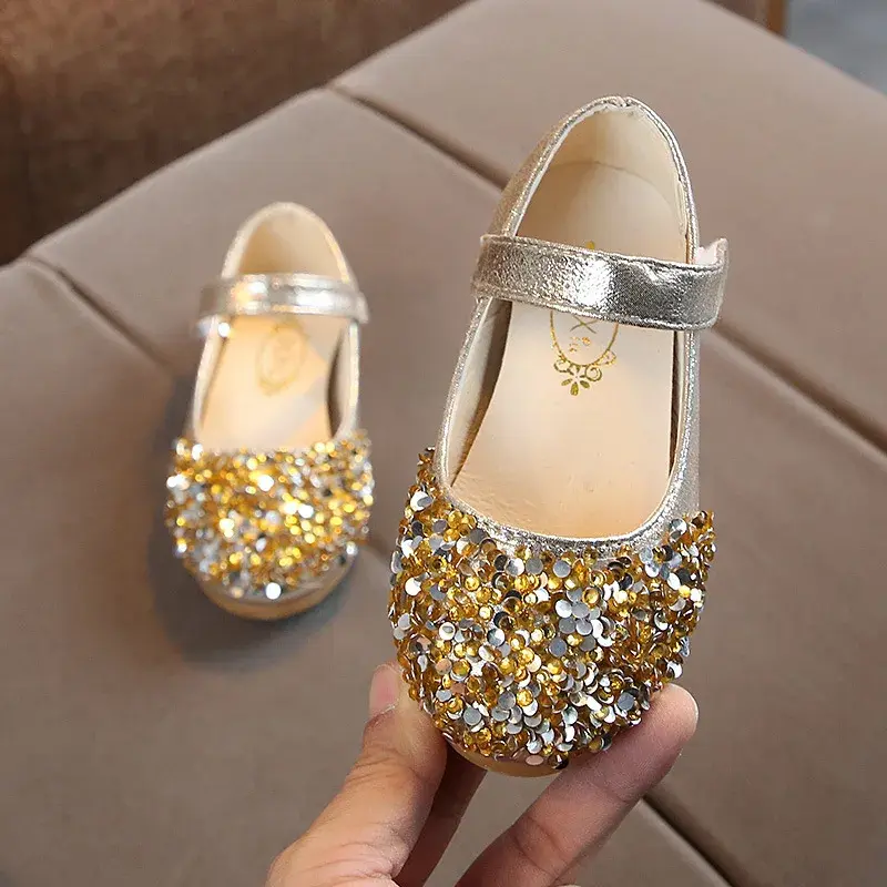 Girls Princess Leather Shoes Spring Autumn Sequins Fashion Children Dance Flats Shoes Fashion Versatile Kids Dress Single Shoes