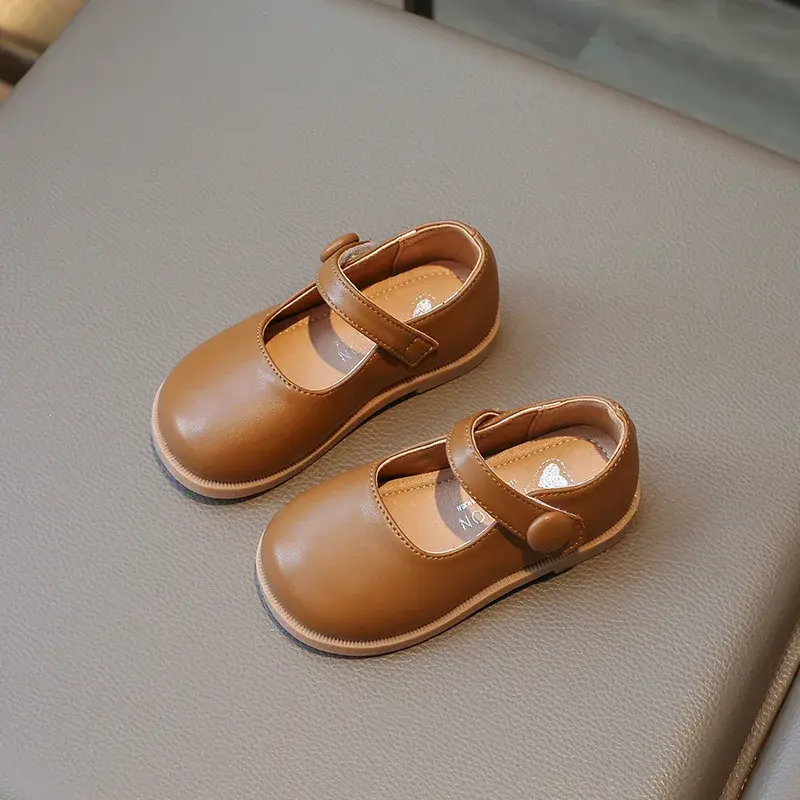 Spring Autumn Girl Leather Shoes Spring Autumn Fashion Round-toe Kids Mary Jane Shoes Flats Soft Children's Black School Shoes