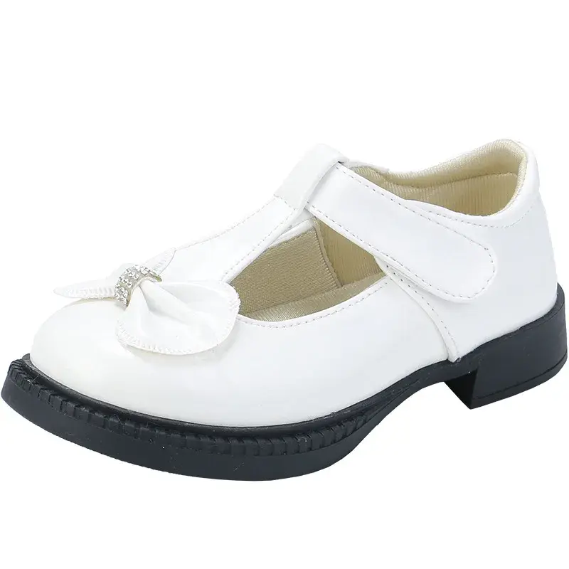 Girls Dress Shoes Soft PU Leather Shoes for Wedding Party T-strap with Bowtie Princess Sweet Cute British Style Kids Flats Shoes