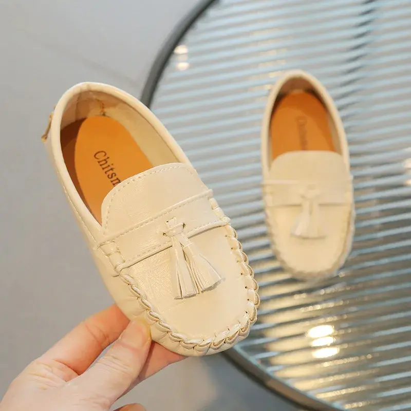 Children Moccasin Shoes Boys Flats Loafers Non-slip Tassels Cute Kids Casual Leather Shoes Soft Slip-on Pleated Solid Color 2023