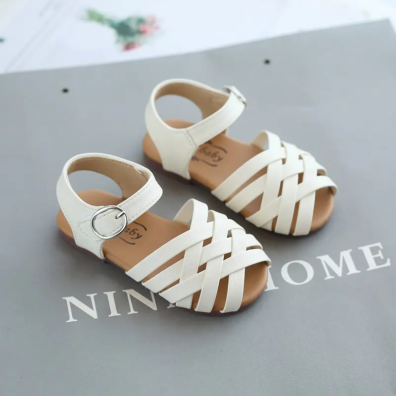 Girls Summer Sandals Baby Girl Toddler Kids Shoes Sweet Princess Soft Children's Beach Rome Sandals Woven Cut-outs Toe-capped
