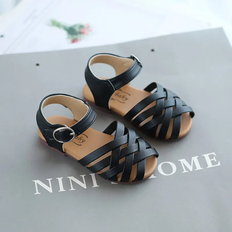 Girls Summer Sandals Baby Girl Toddler Kids Shoes Sweet Princess Soft Children's Beach Rome Sandals Woven Cut-outs Toe-capped
