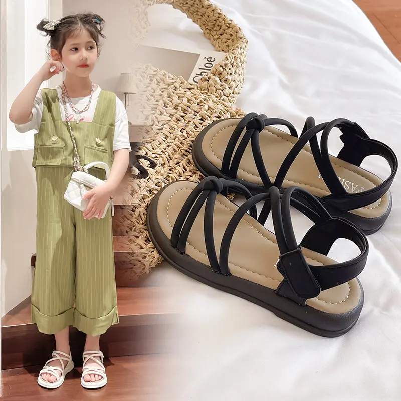 Girls Sandals Kids Sandals for Girls 2024 Summer Brand Children Beach Shoes Princess Sweet Gladiator Sandals Open Toes Anti-skid