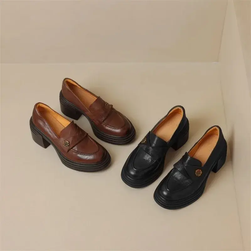 Women's Dress Shoes Fashion Retro Spring Autumn Women Mary Jane Shoes Causal Versatile Lolita Ladies High Heels Leather Shoes