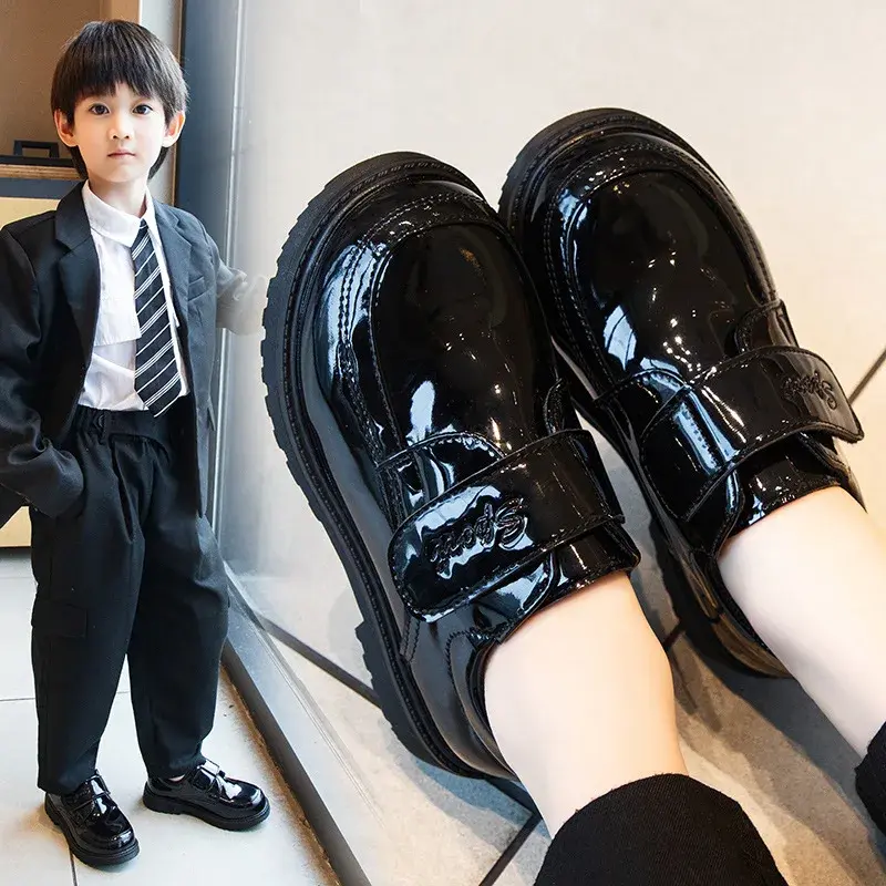 Boys Leather Shoes Spring Autumn Fashion Kids Soft Sole Shoes School Student Performance Flats Big Children's Shoes Black Formal