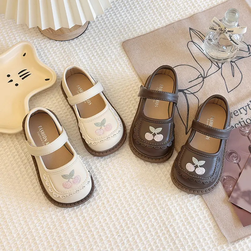 Spring Autumn Sweet Little Girl Leather Shoes Chic Embroidered Kids Princess Shoes Versatile Fashion Children Causal Flat Shoes