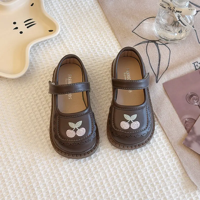 Spring Autumn Sweet Little Girl Leather Shoes Chic Embroidered Kids Princess Shoes Versatile Fashion Children Causal Flat Shoes