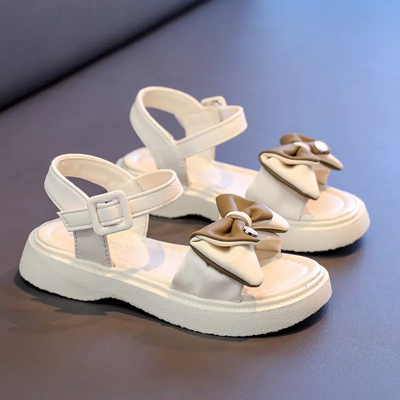 New Sweet Girl Summer Sandals Elegant Bowknot Children Princess Shoes Fashion Open-toe Kids School Sandals Versatile Hook Loop