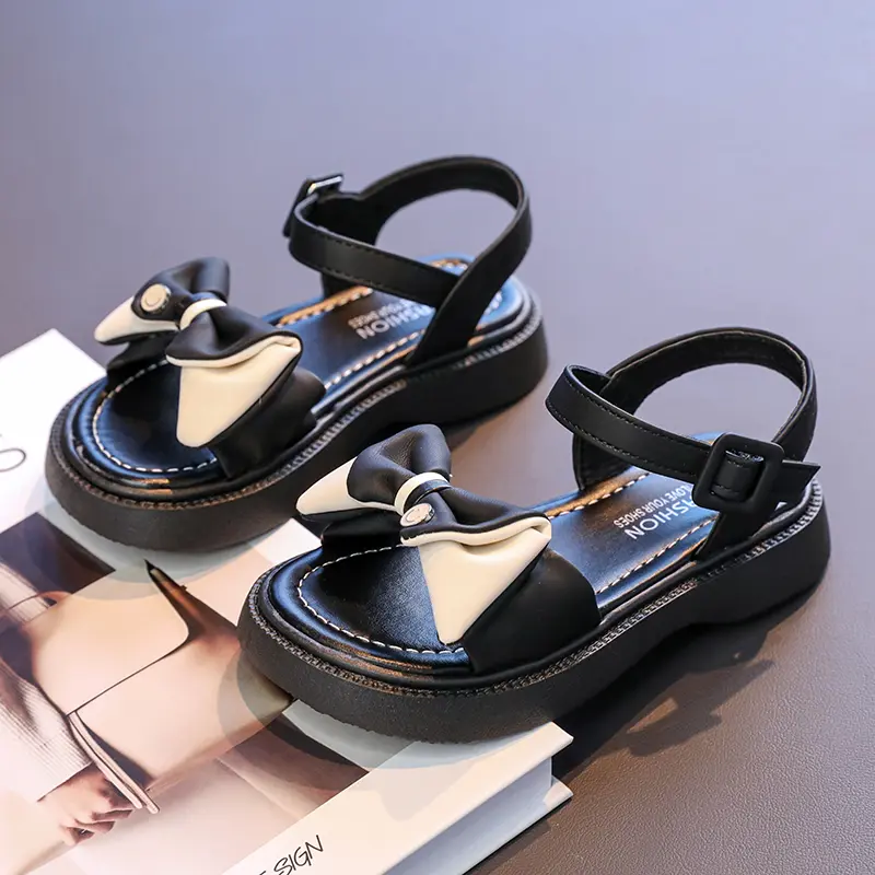 New Sweet Girl Summer Sandals Elegant Bowknot Children Princess Shoes Fashion Open-toe Kids School Sandals Versatile Hook Loop