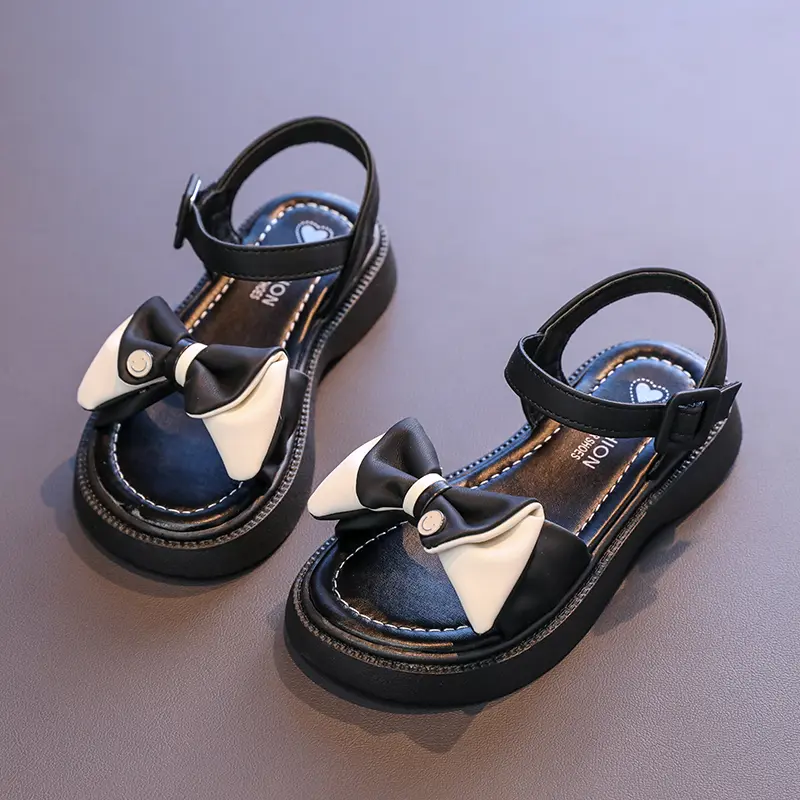 New Sweet Girl Summer Sandals Elegant Bowknot Children Princess Shoes Fashion Open-toe Kids School Sandals Versatile Hook Loop