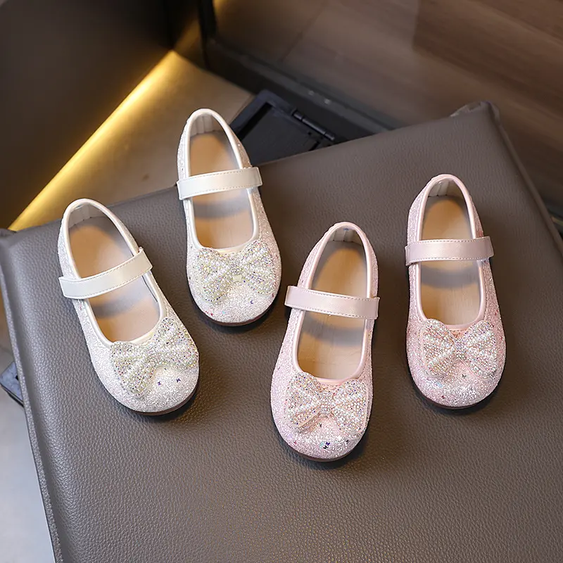 Girl Dresses Casual Shoes 2025 Spring Autumn New Children Fashion Princess Leather Shoes Wedding Party Kids Ballet Flat Shoes