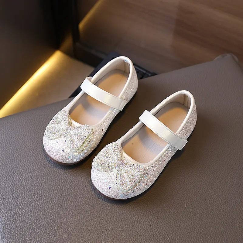 Girl Dresses Casual Shoes 2025 Spring Autumn New Children Fashion Princess Leather Shoes Wedding Party Kids Ballet Flat Shoes