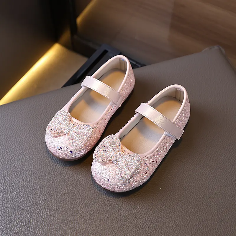 Girl Dresses Casual Shoes 2025 Spring Autumn New Children Fashion Princess Leather Shoes Wedding Party Kids Ballet Flat Shoes