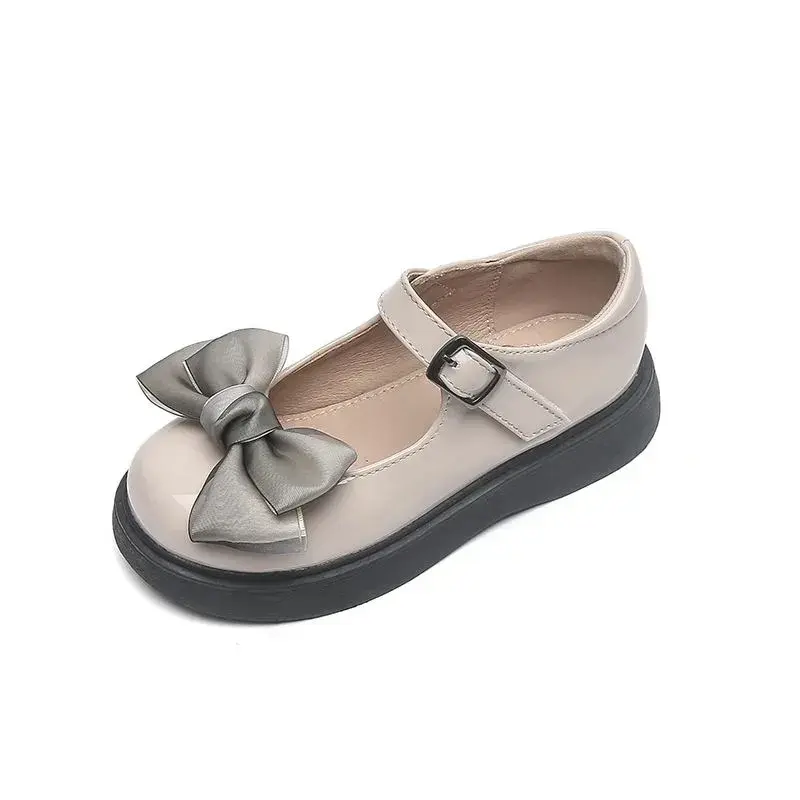 Gradual Bow Child Fashion Burgundy Leather Shoes 2025 Fashionable Korean Style Elegant Shallow Mary Jane Spring Casual Versatile