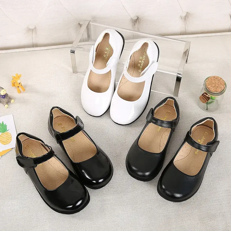 Children's Leather Shoes Spring Autumn Versatile Black School Girl Shoes Fashion Kids School Uniform Performance Shoes Versatile