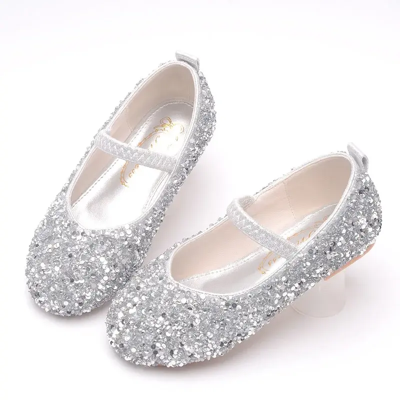 Children's Leather Shoes Fashion Sequins Princess Causal Girls' Flat Shoes for Ballet Performance Spring Autumn Kids Party Shoes