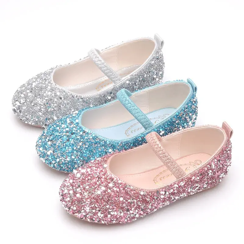 Children's Leather Shoes Fashion Sequins Princess Causal Girls' Flat Shoes for Ballet Performance Spring Autumn Kids Party Shoes