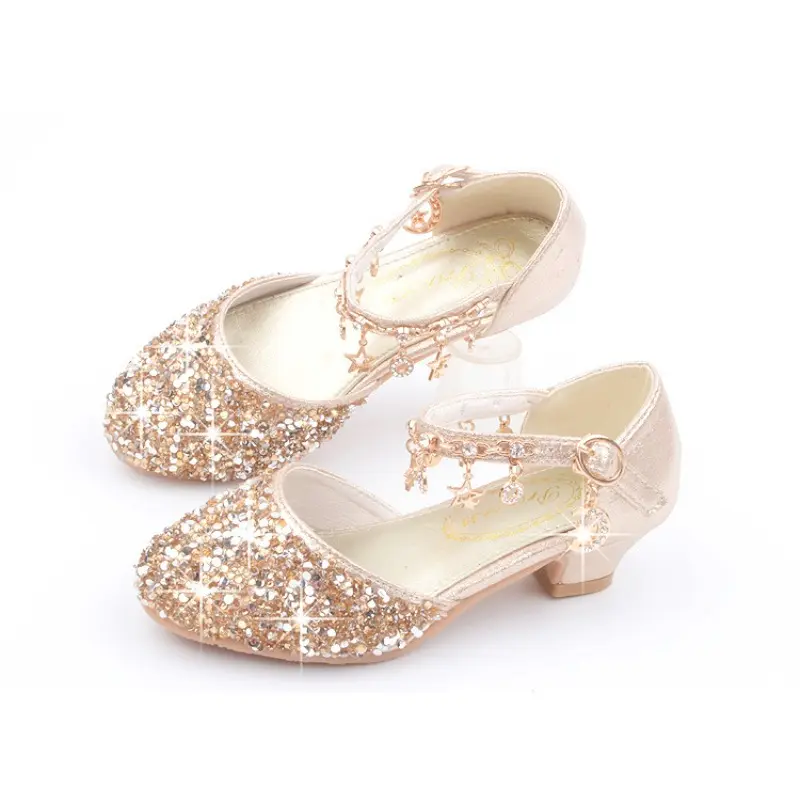 Girls Sequins Performance Shoes Kids Glitter Toes Capped Sandals Children's Princess High-heeled Shoes Spring Autumn 2024 New