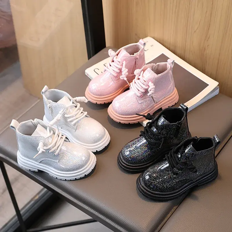 2025 New Simple Non-slip Girls Ankle Boots Shiny Solid Color Kids Princess Short Boots Non-slip Fashion Casual Children Shoes