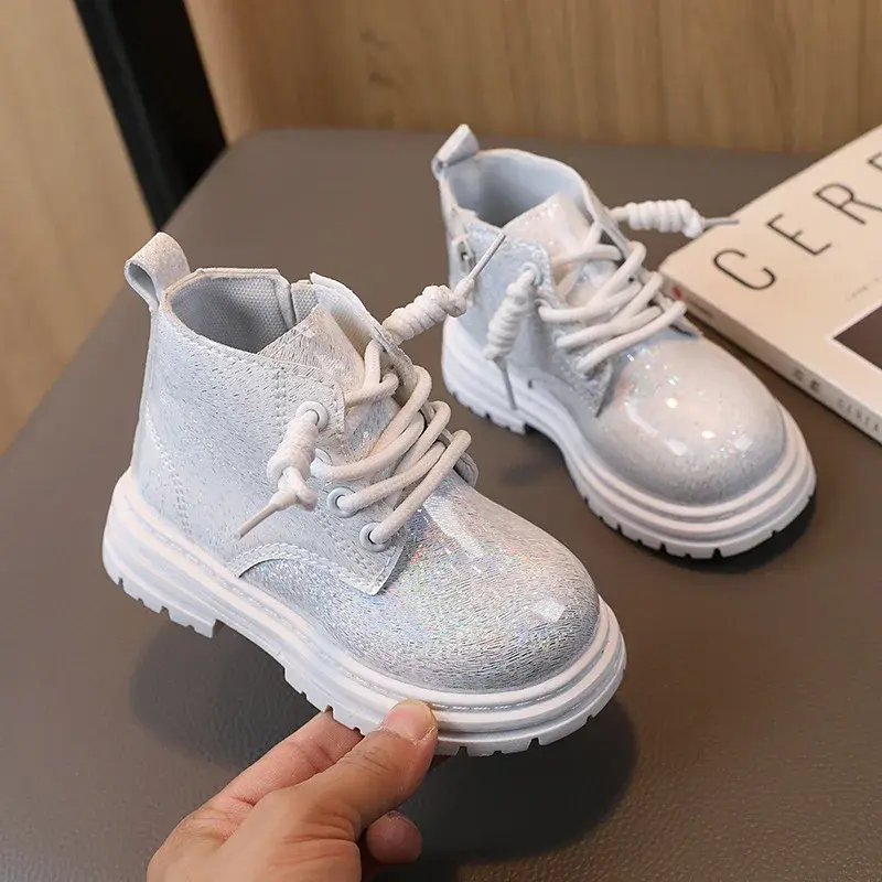 2025 New Simple Non-slip Girls Ankle Boots Shiny Solid Color Kids Princess Short Boots Non-slip Fashion Casual Children Shoes