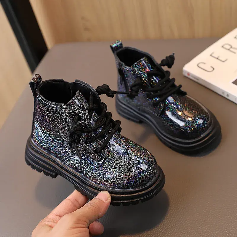 2025 New Simple Non-slip Girls Ankle Boots Shiny Solid Color Kids Princess Short Boots Non-slip Fashion Casual Children Shoes