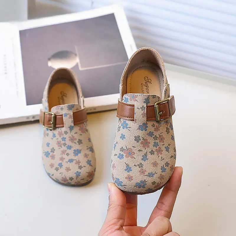 Girls' Flat Shoes Fashion Floral Pattern Kids Leather Shoe Spring Autumn New Versatile Children Fashion Causal Shoes Soft Bottom