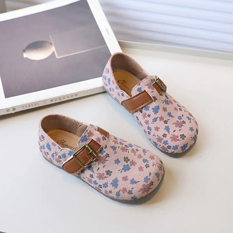 Girls' Flat Shoes Fashion Floral Pattern Kids Leather Shoe Spring Autumn New Versatile Children Fashion Causal Shoes Soft Bottom