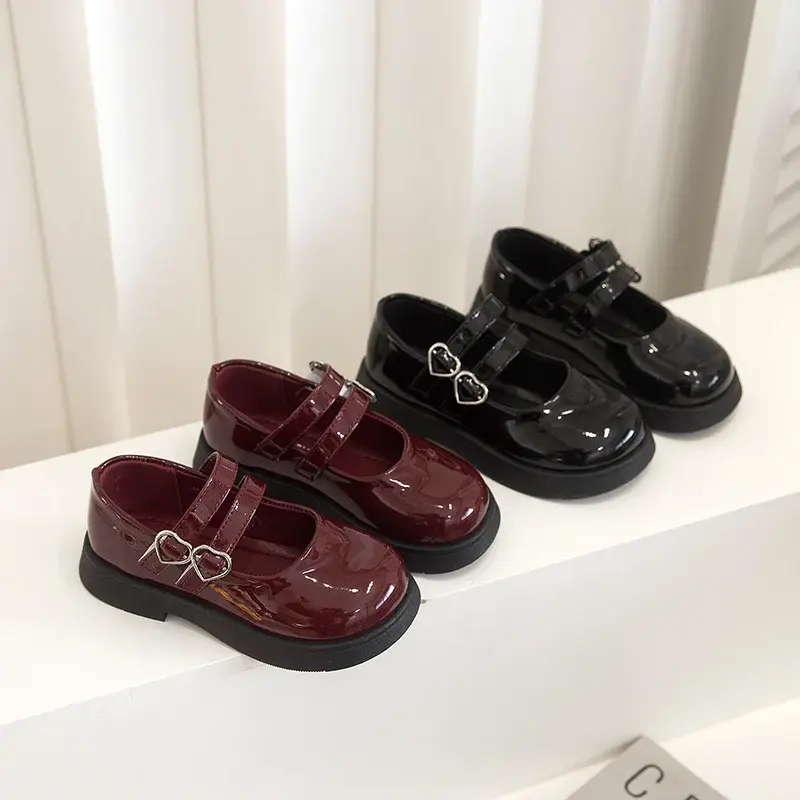 Kids Performance Dance Shoes Round Toes Girls Princess Shoes Black Glossy 2025 New Fashion Children Flat Shoes Non-slip Soft