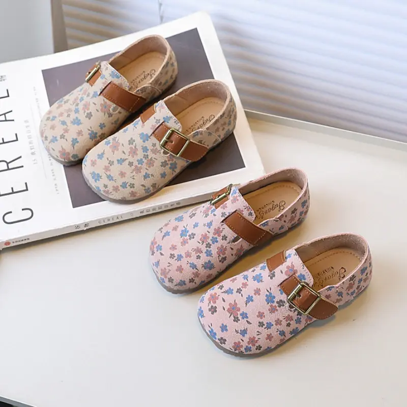 Girls' Flat Shoes Fashion Floral Pattern Kids Leather Shoe Spring Autumn New Versatile Children Fashion Causal Shoes Soft Bottom