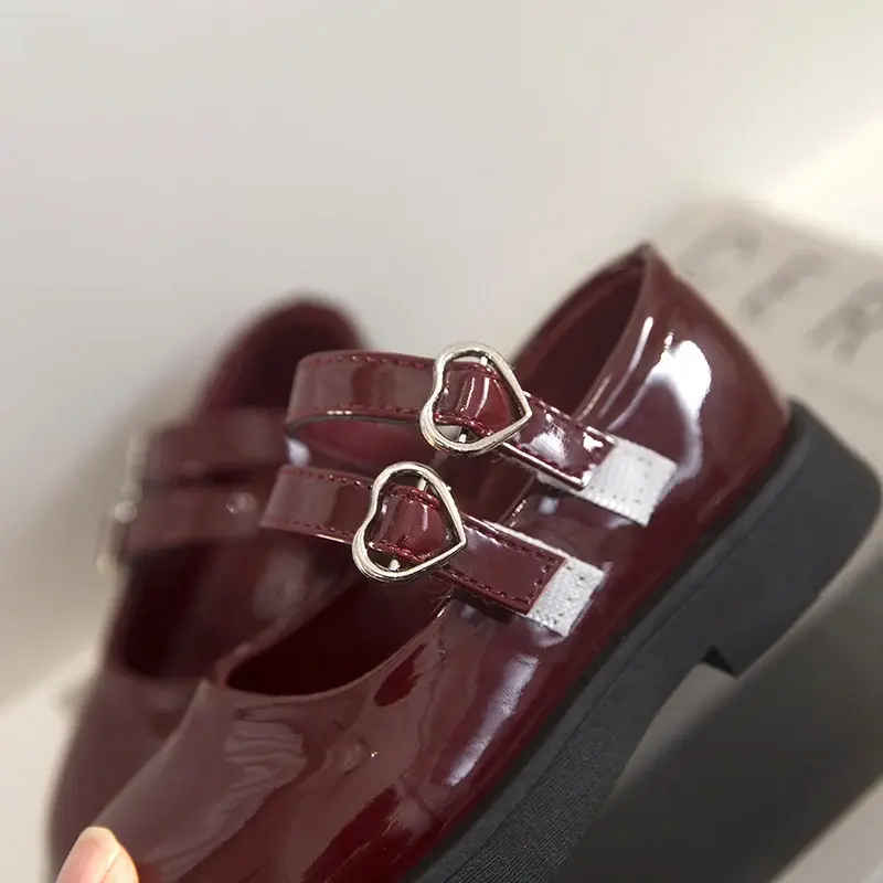 Kids Performance Dance Shoes Round Toes Girls Princess Shoes Black Glossy 2025 New Fashion Children Flat Shoes Non-slip Soft