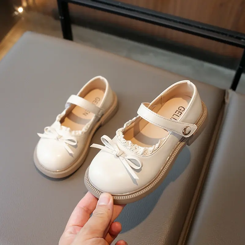 New Girls Princess Leather Shoes Black Lolita Children's Flats Sweet Chic Lace Kids Causal Shoes School Soft Bottom Versatile