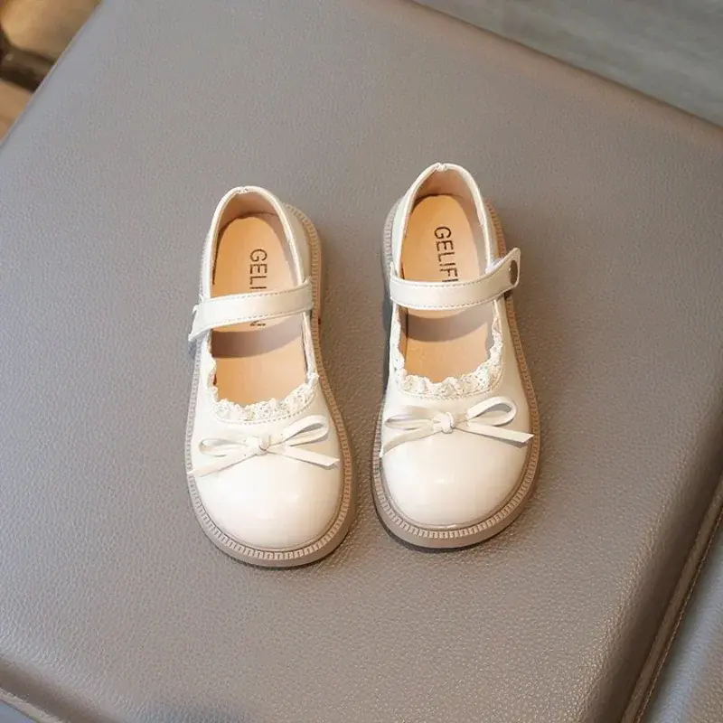 New Girls Princess Leather Shoes Black Lolita Children's Flats Sweet Chic Lace Kids Causal Shoes School Soft Bottom Versatile
