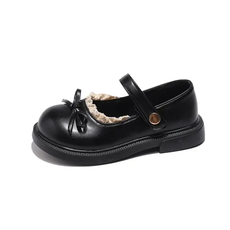 New Girls Princess Leather Shoes Black Lolita Children's Flats Sweet Chic Lace Kids Causal Shoes School Soft Bottom Versatile
