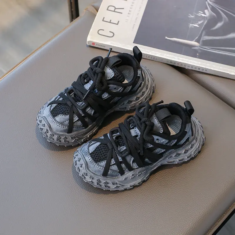 New Children's Sneakers Boys Girls Versatile Toddlers Causal Shoes Fashion Chunky Non-slip Kids School Running Sneakers Wine Red
